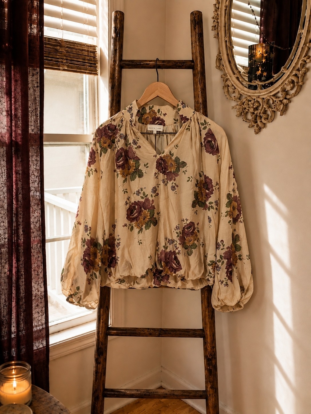 Floral Blouse Boho Fall Cottagecore Long Balloon Sleeves